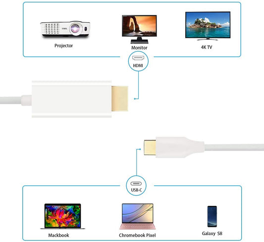 KKF USB C to HDMI Adapter 4K @30Hz, USB Type C to HDMI Male to Male Cable Converter Compatible with DP/HDTV Or MacBook/Chromebook,Note 8/S8/S8 Plus, iMac, Dell (Sliver-71 inch)