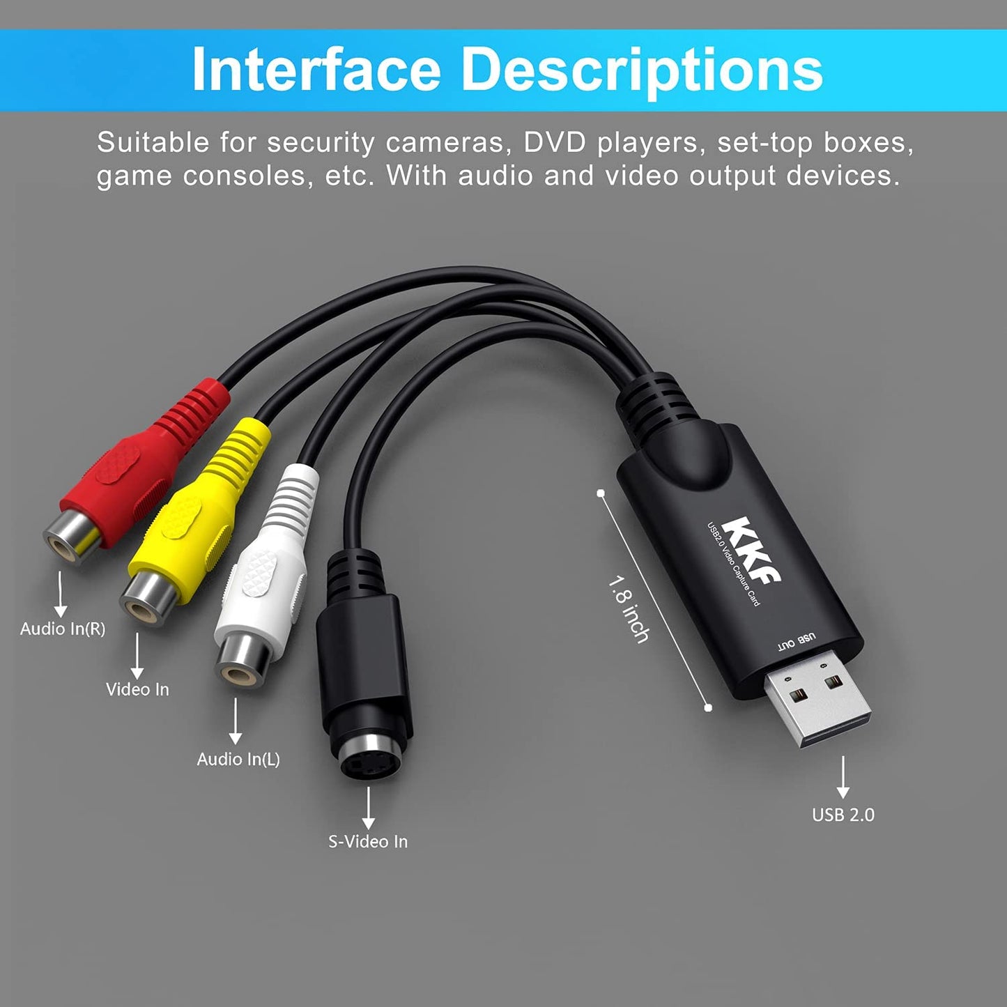 USB 2.0 Video Capture Card, Audio Video Converter Grabber Transfer VHS VCR TV to DVD Capture Analog Video to Digital for Windows 7 8 10 PC Mac OS